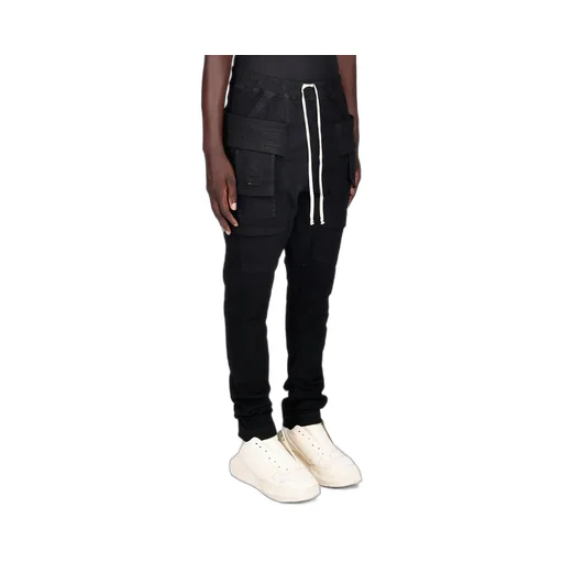 Black Creatch Overalls Drawstring Casual Pants