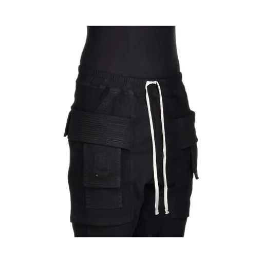 Black Creatch Overalls Drawstring Casual Pants