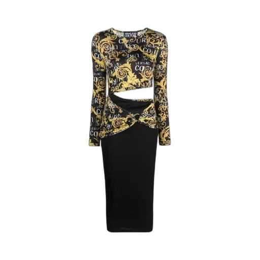 Versace Jeans Couture Logo-Printed Cut-Out Crewneck Midi Dress