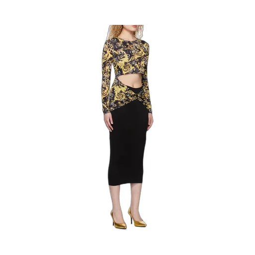 Versace Jeans Couture Logo-Printed Cut-Out Crewneck Midi Dress