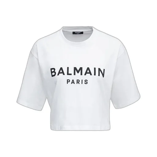 Balmain Logo Printed Crewneck Cropped T-Shirt
