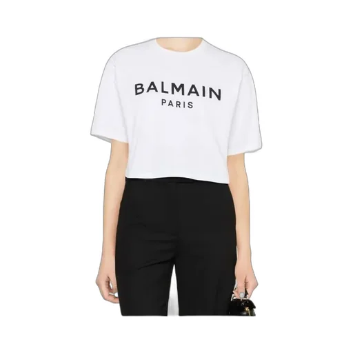 Balmain Logo Printed Crewneck Cropped T-Shirt