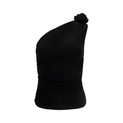 Magda Butrym Flower Embellished Ruched One-Shoulder Top