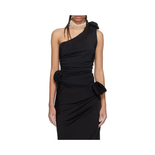 Magda Butrym Flower Embellished Ruched One-Shoulder Top