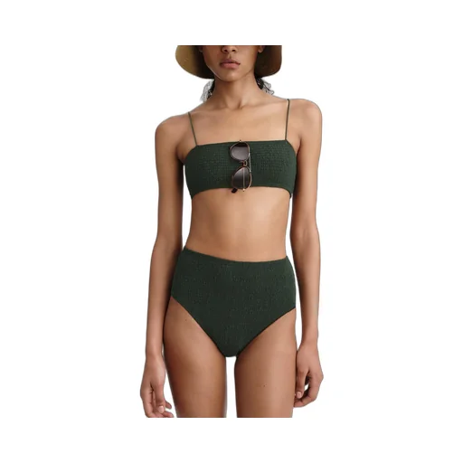Smocked High-Waist Bikini Bottoms