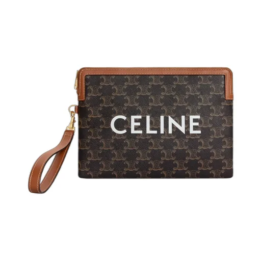 Small Pouch With Strap In Triomphe Canvas And Lambskin