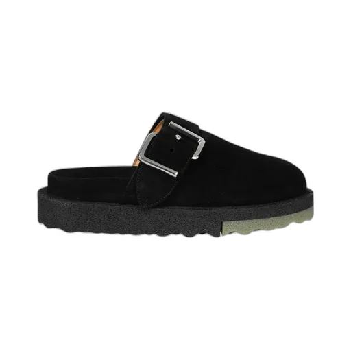 Black Buckle Detail Suede Slippers