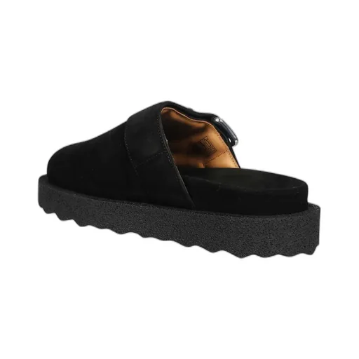 Black Buckle Detail Suede Slippers