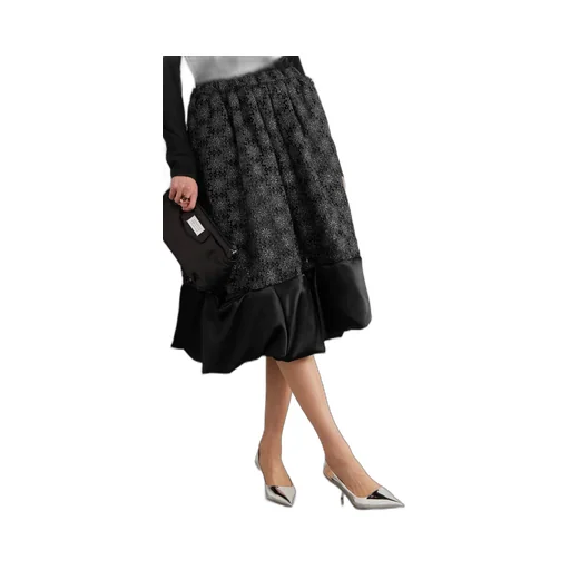 Satin Trimmed Metal Lace Skirt
