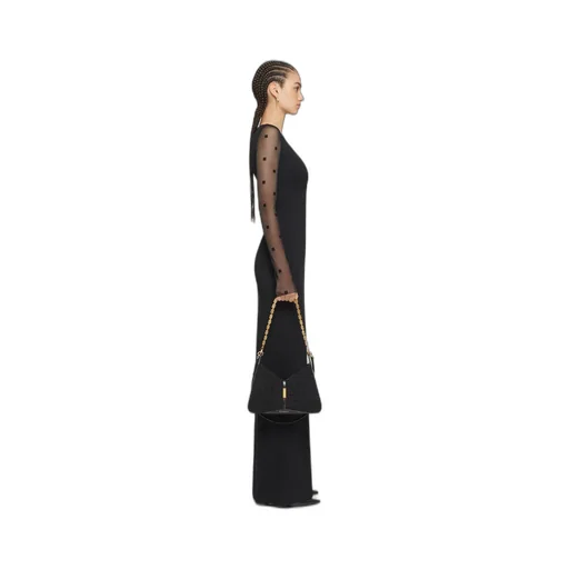 Dress In Sable Stretch And 4G Tulle