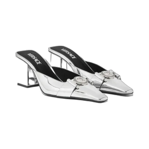 Medusa Metallic-Effect Leather Mules
