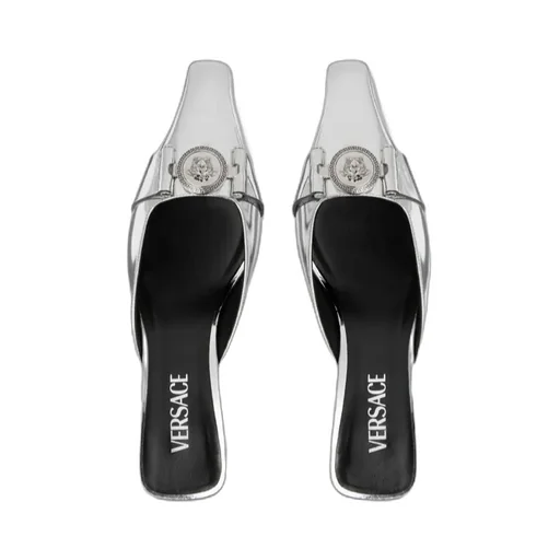 Medusa Metallic-Effect Leather Mules