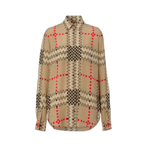 Pixel Check-Print Silk Shirt