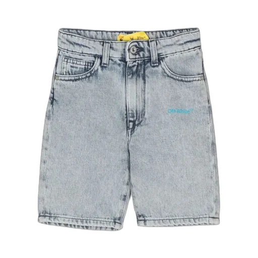Diag-Stripe Logo-Print Denim Shorts