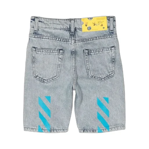 Diag-Stripe Logo-Print Denim Shorts