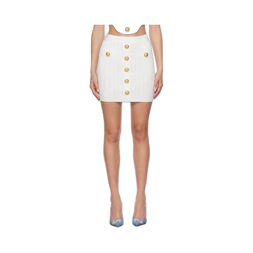 Balmain Button Embellished Knitted Mini Skirt