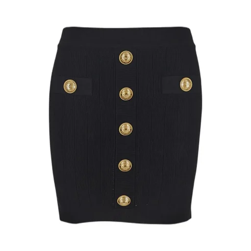 Balmain Button Embellished Knitted Mini Skirt