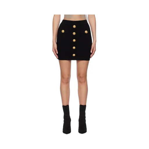 Balmain Button Embellished Knitted Mini Skirt