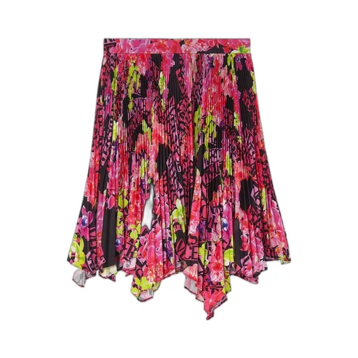 Versace Floral Printed Asymmetric Pleated Skirt