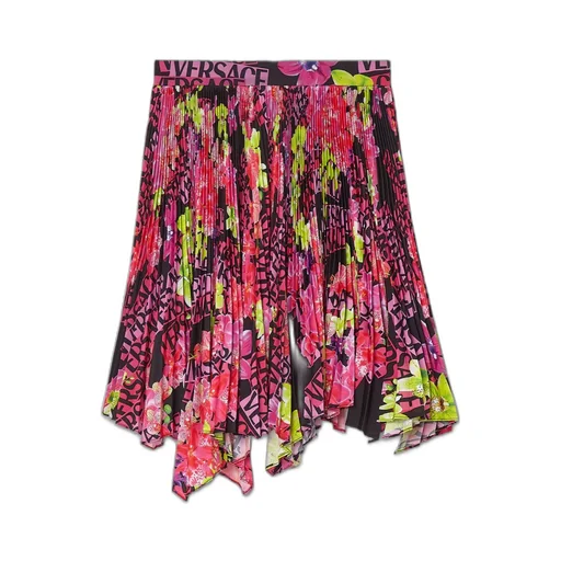 Versace Floral Printed Asymmetric Pleated Skirt