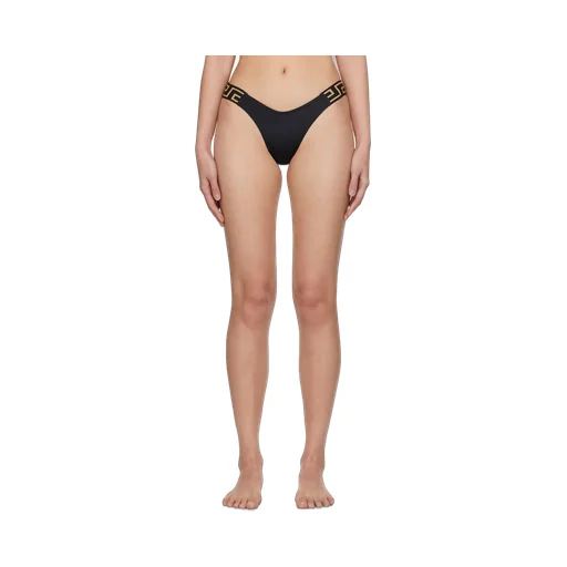Versace Greca-Pattern Printed Thong Bikini Bottoms