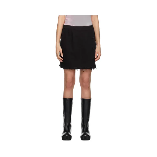Raf Simons Button Embellished Frayed Hem Denim Mini Skirt