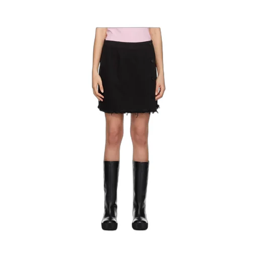 Raf Simons Button Embellished Frayed Hem Denim Mini Skirt