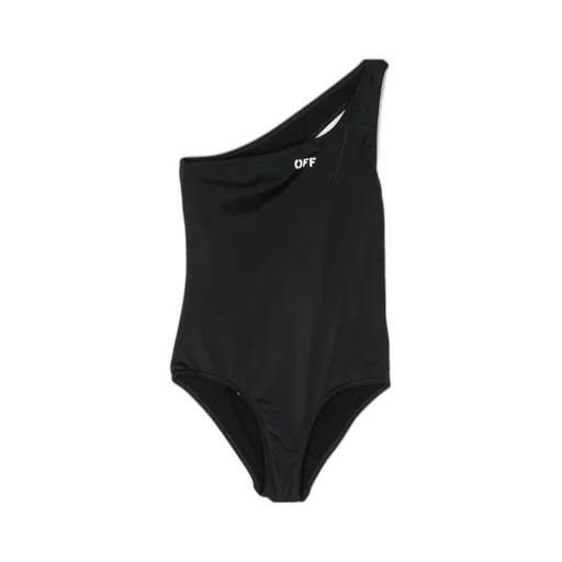 Logo Print One Shoulder Swimsuit