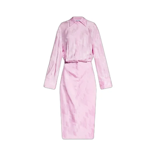The Attico Charla Logo Jacquard Side Slit Midi Shirt Dress