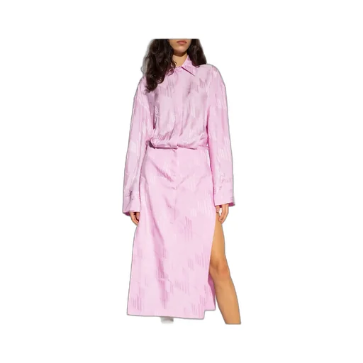 The Attico Charla Logo Jacquard Side Slit Midi Shirt Dress