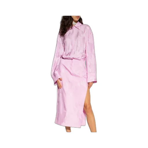 The Attico Charla Logo Jacquard Side Slit Midi Shirt Dress