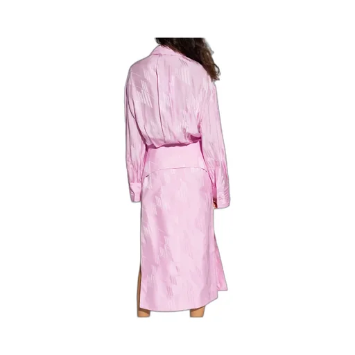 The Attico Charla Logo Jacquard Side Slit Midi Shirt Dress