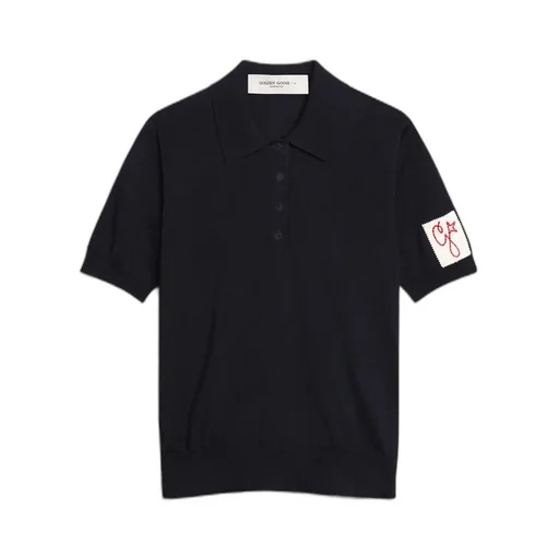 Golden Goose Deluxe Brand Logo-Patch Short Sleeved Knitted Polo Top
