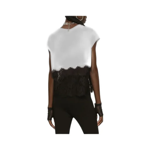 Dolce & Gabbana Lace Trimmed Logo Plaque T-Shirt
