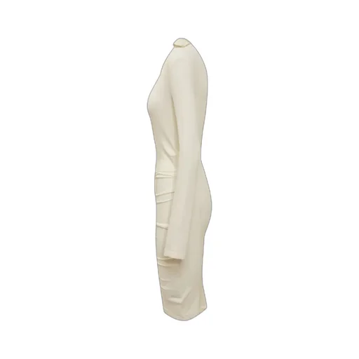 Off-White Asymmetric Ruched Long-Sleeved Mini Dress