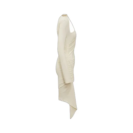 Off-White Asymmetric Ruched Long-Sleeved Mini Dress