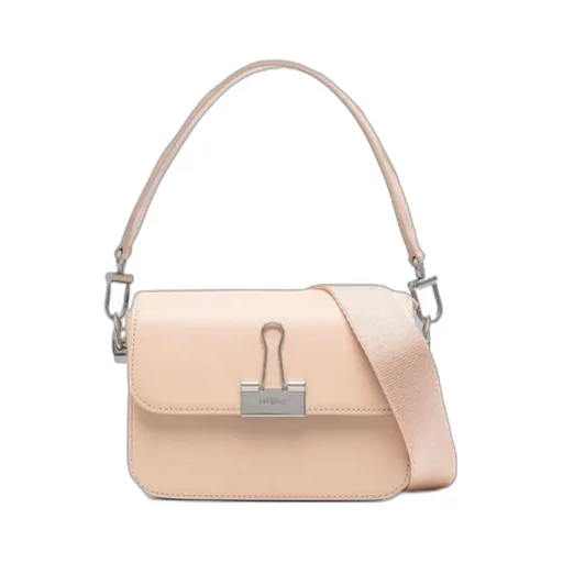 Off-White Binder Foldover Top Small Shoulder Bag
