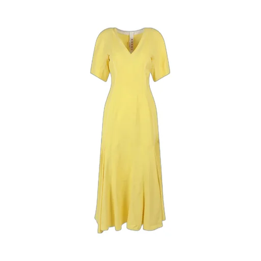 Marni V-Neck Puff-Sleeved Midi Dress