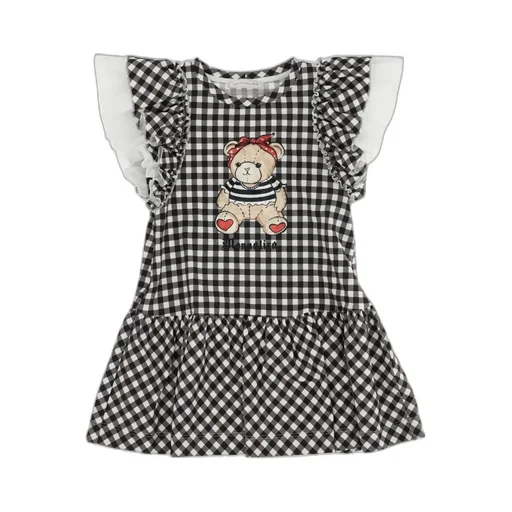 Teddy Bear-Motif Check-Print Dress