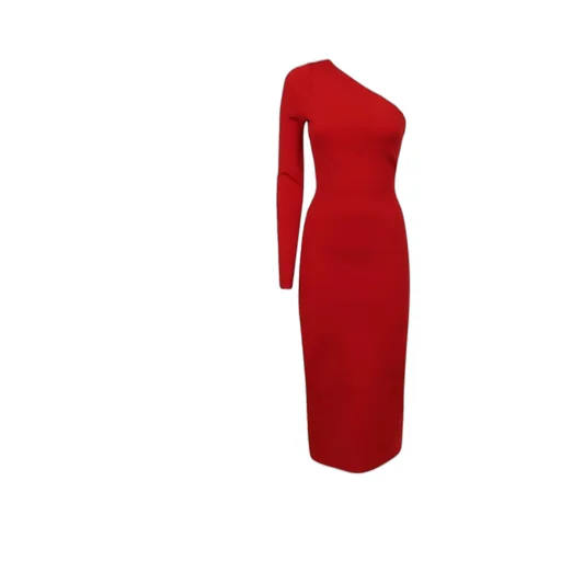Ribbed-Detail One-Shoulder Dress