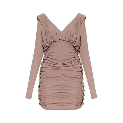 Saint Laurent V-Neck Draped Long-Sleeved Dress