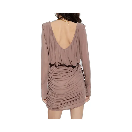 Saint Laurent V-Neck Draped Long-Sleeved Dress