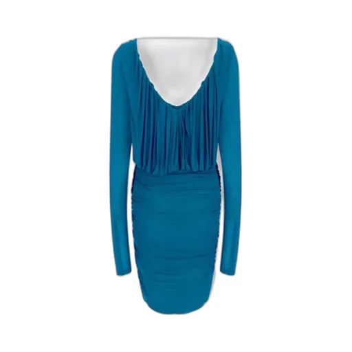 Saint Laurent V-Neck Draped Long-Sleeved Dress