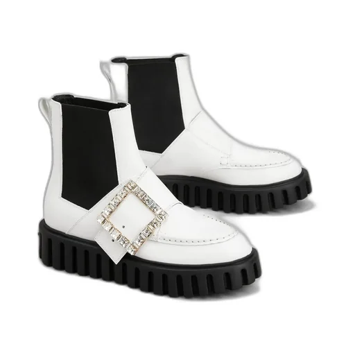 Viv' Go-Thick Strass Buckle Chealsea Ankle Boots In Patent Leather