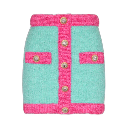 Balmain Two-Tone Buttoned Knit Skirt