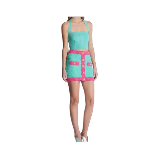 Balmain Two-Tone Buttoned Knit Skirt