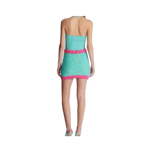 Balmain Two-Tone Buttoned Knit Skirt