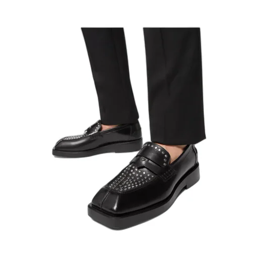 Versace Medusa Plaque Square-Toe Studded Loafers