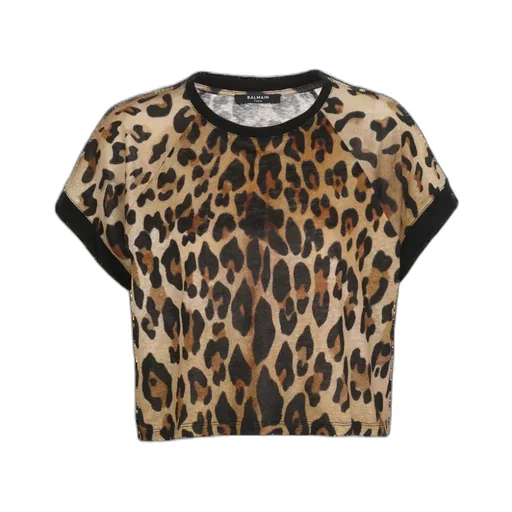 Balmain Leopard-Printed Crewneck Cropped T-Shirt