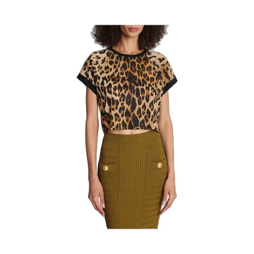 Balmain Leopard-Printed Crewneck Cropped T-Shirt